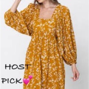 BILLABONG Paradise Days golden Mustard Square Neck Mini Dress Size M tunic dress